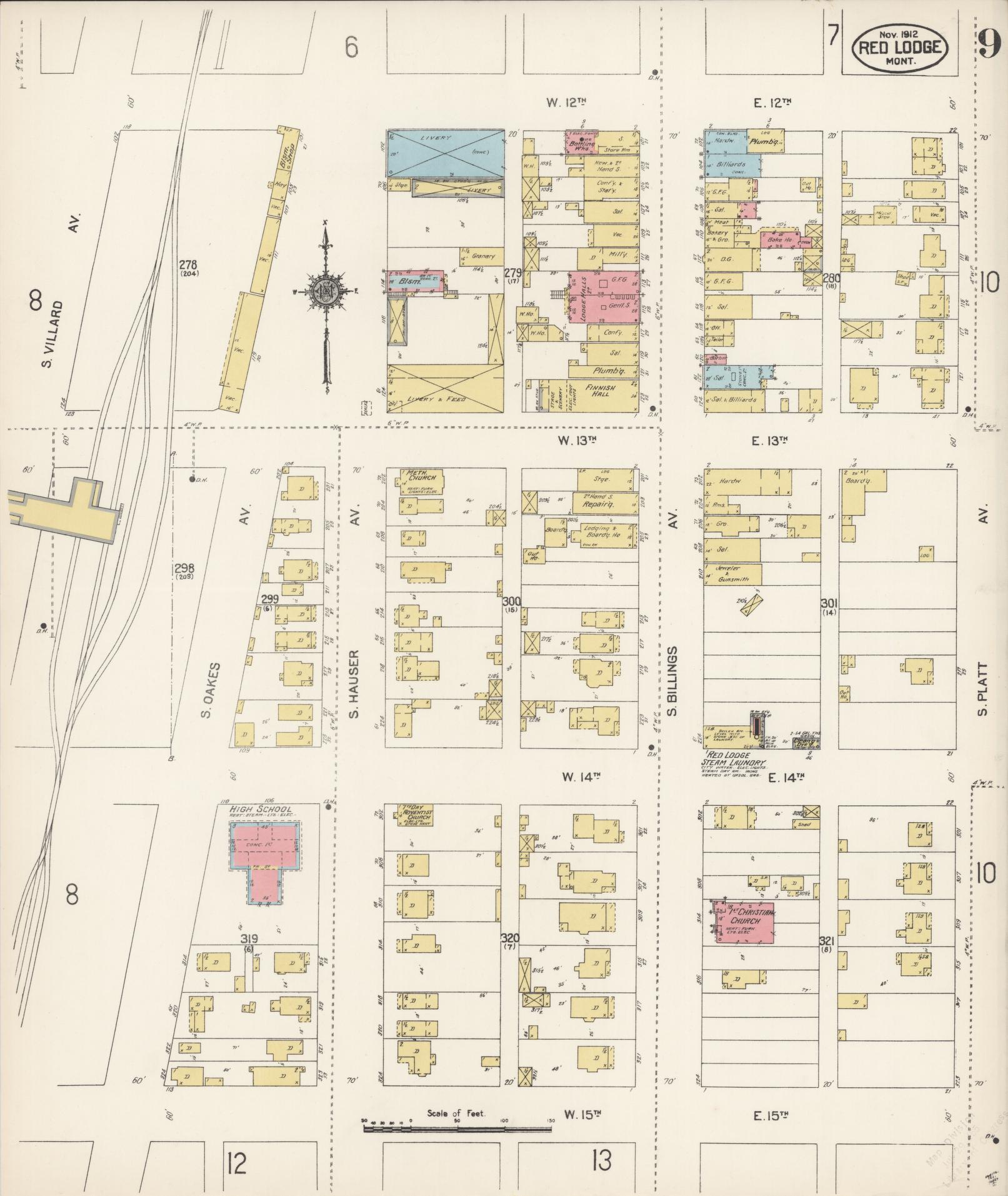 Sanborn Fire Insurance Map from Red Lodge, Carbon County, Montana (1912), Sheet #0009 - Complete Map Set gallery image, historic Sanborn map, vintage wall art, Montana Montana