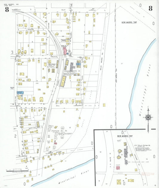 Sanborn Fire Insurance Map from New Madrid, New Madrid County, Missouri (1950), Sheet #0008 - Historic Sanborn Fire Insurance Map Print, vintage old map wall art, antique decor, genealogy gift, Missouri Missouri map