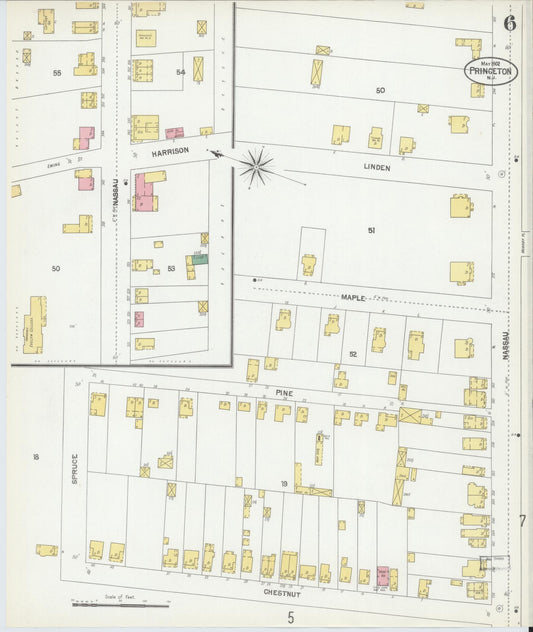 Sanborn Fire Insurance Map from Princeton, Mercer County, New Jersey (1902), Sheet #0006 - Historic Sanborn Fire Insurance Map Print, vintage old map wall art, antique decor, genealogy gift, New Jersey New Jersey map
