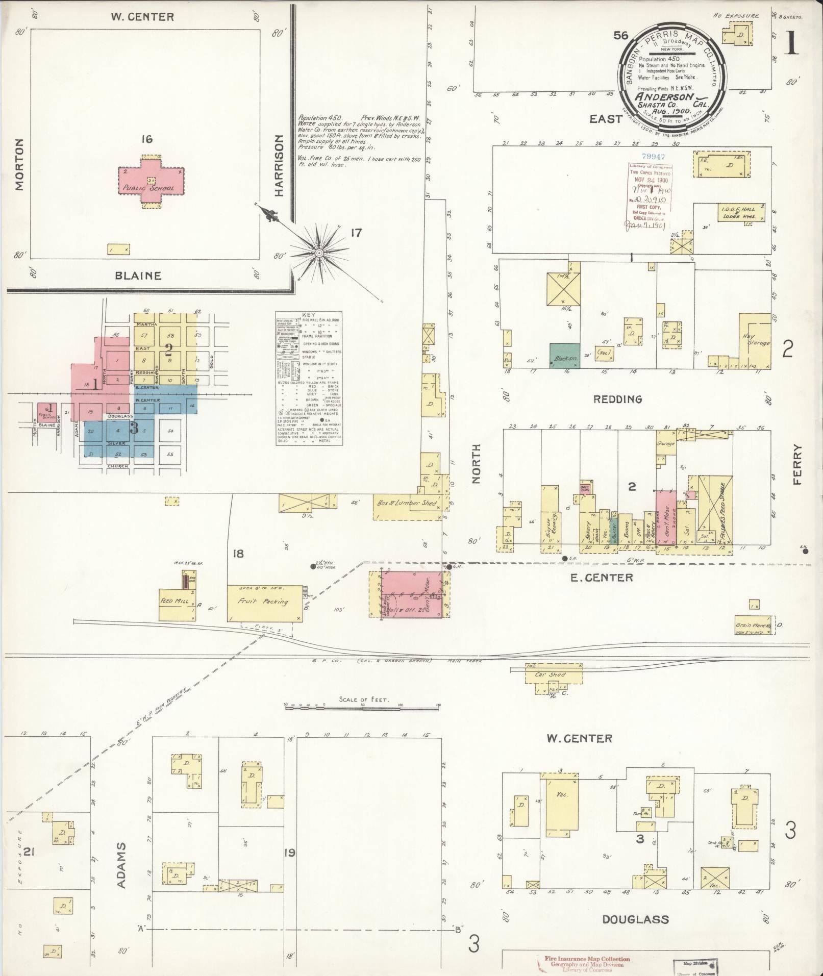 Sanborn Fire Insurance Map from Anderson, Shasta County, California (1900), Sheet #0001 - Historic Sanborn Fire Insurance Map Print, vintage old map wall art, antique decor, genealogy gift, California California map
