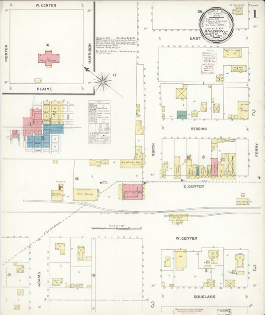 Sanborn Fire Insurance Map from Anderson, Shasta County, California (1900), Sheet #0001 - Historic Sanborn Fire Insurance Map Print, vintage old map wall art, antique decor, genealogy gift, California California map