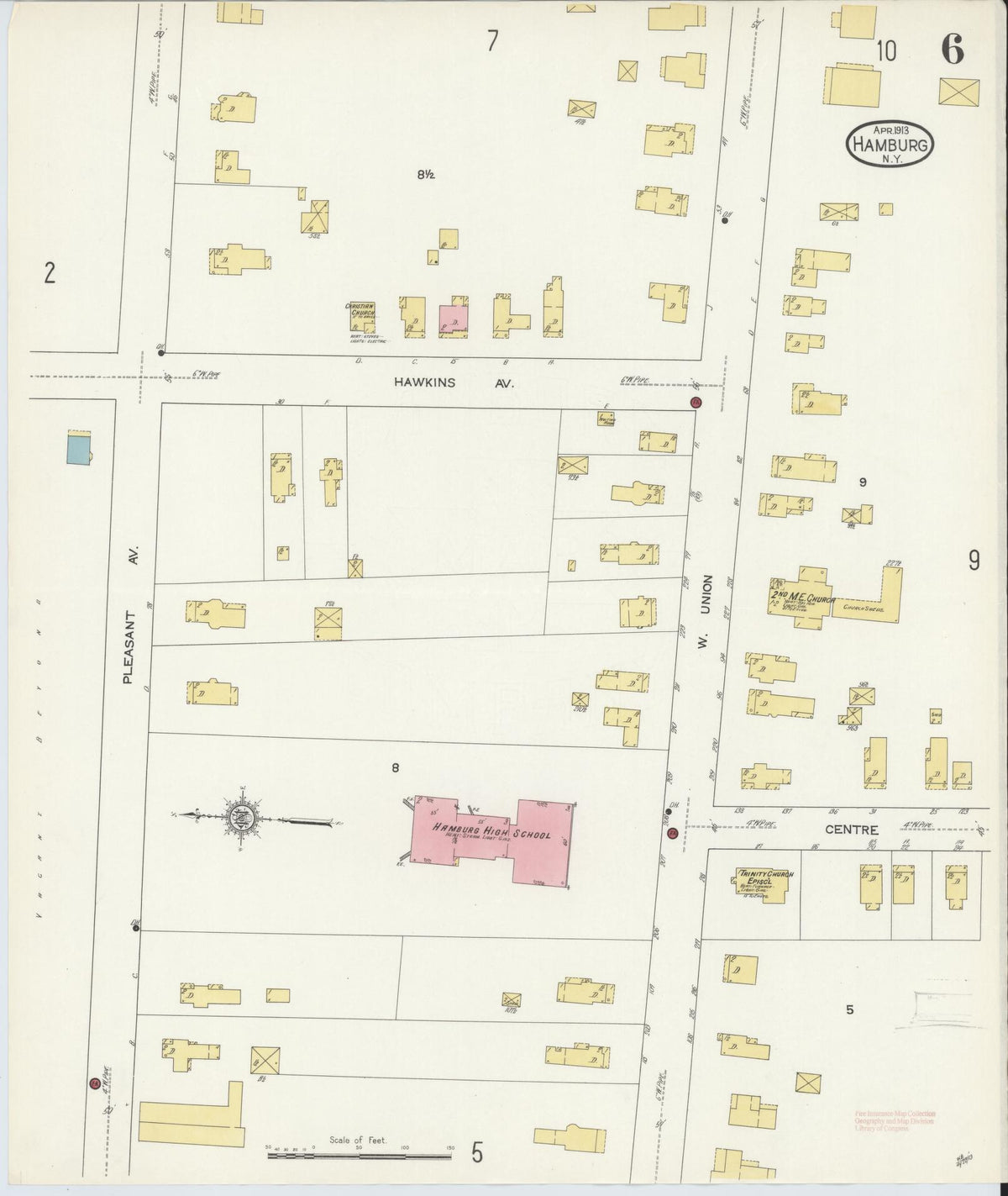 Sanborn Fire Insurance Map from Hamburg, Erie County, New York (1913), Sheet #0006 - Historic Sanborn Fire Insurance Map Print, vintage old map wall art, antique decor, genealogy gift, New York New York map