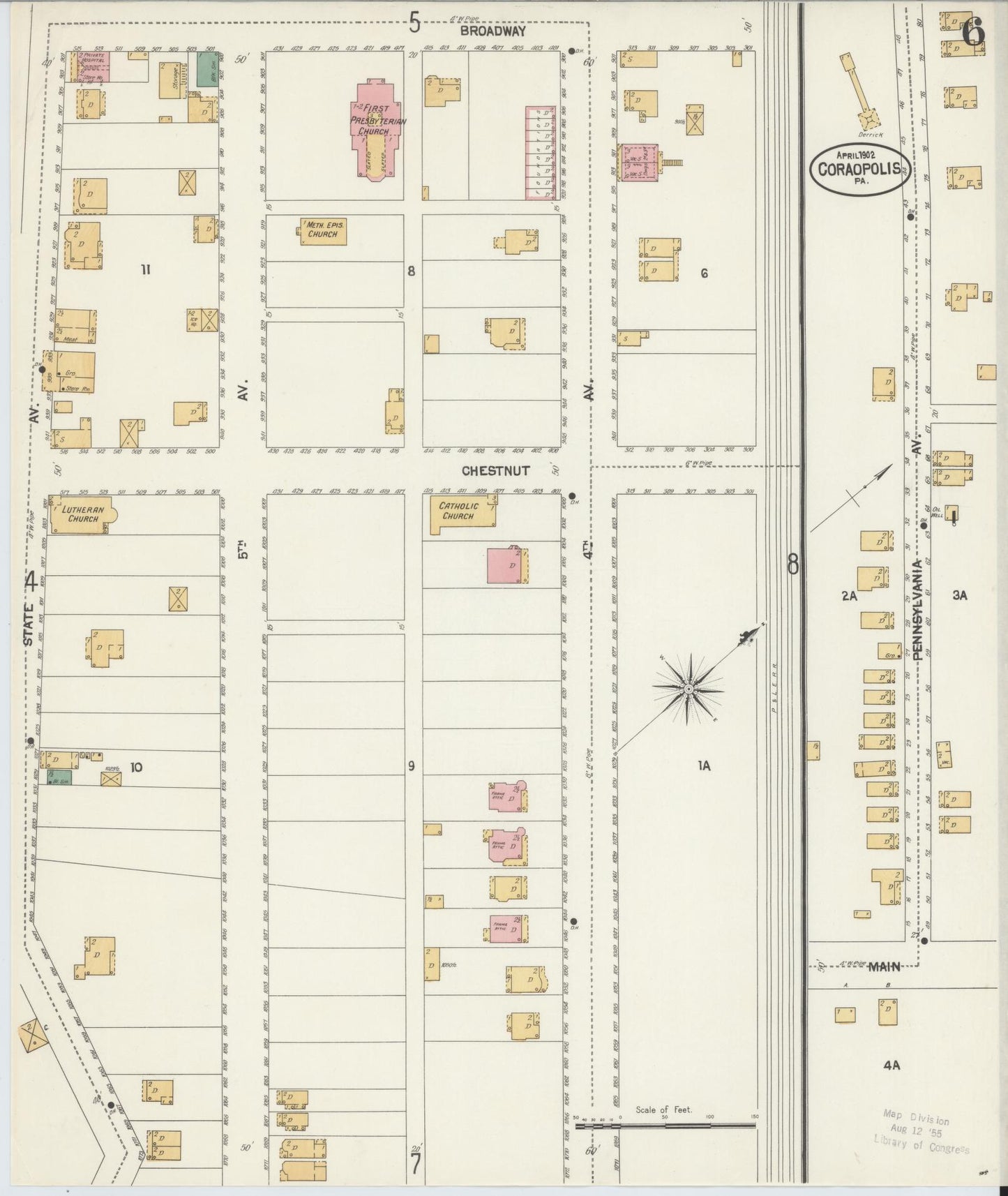 Sanborn Fire Insurance Map from Coraopolis, Allegheny County, Pennsylvania (1902), Sheet #0006 - Historic Sanborn Fire Insurance Map Print, vintage old map wall art, antique decor, genealogy gift, Pennsylvania Pennsylvania map