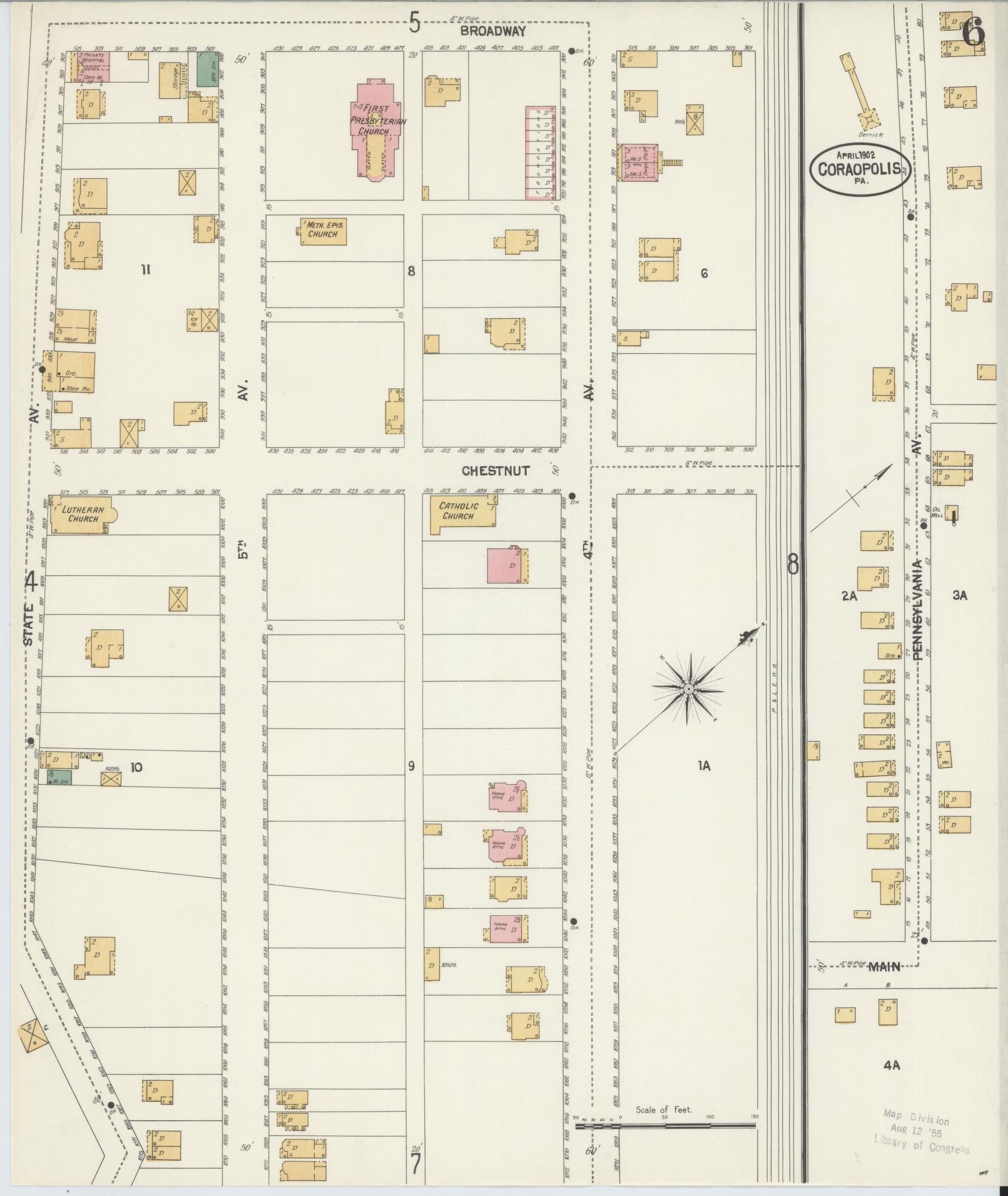 Sanborn Fire Insurance Map from Coraopolis, Allegheny County, Pennsylvania (1902), Sheet #0006 - Historic Sanborn Fire Insurance Map Print, vintage old map wall art, antique decor, genealogy gift, Pennsylvania Pennsylvania map