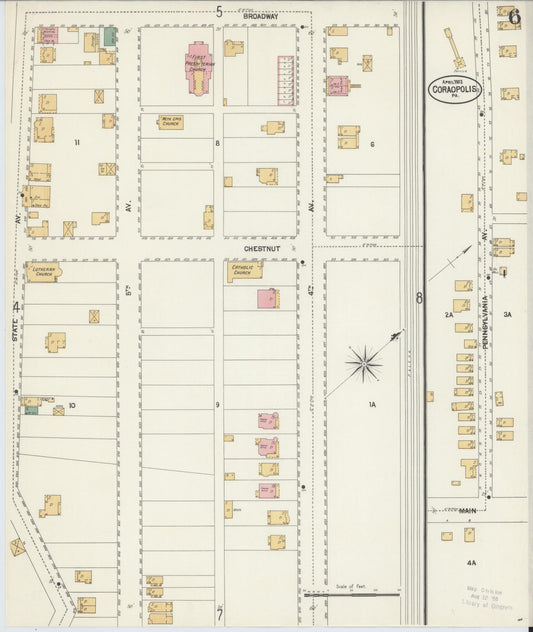 Sanborn Fire Insurance Map from Coraopolis, Allegheny County, Pennsylvania (1902), Sheet #0006 - Historic Sanborn Fire Insurance Map Print, vintage old map wall art, antique decor, genealogy gift, Pennsylvania Pennsylvania map