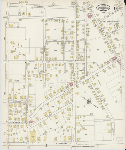 Sanborn Fire Insurance Map from Gainesville, Hall County, Georgia (1915), Sheet #0009 - Complete Map Set gallery image, historic Sanborn map, vintage wall art, Georgia Georgia