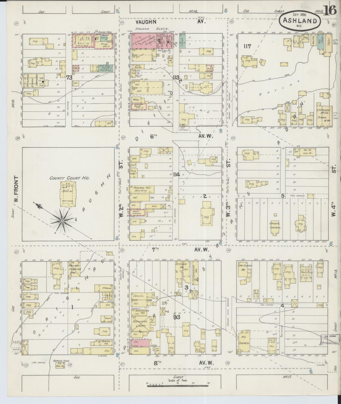 Sanborn Fire Insurance Map from Ashland, Ashland County, Wisconsin (1890), Sheet #0016 - Historic Sanborn Fire Insurance Map Print, vintage old map wall art, antique decor, genealogy gift, Wisconsin Wisconsin map