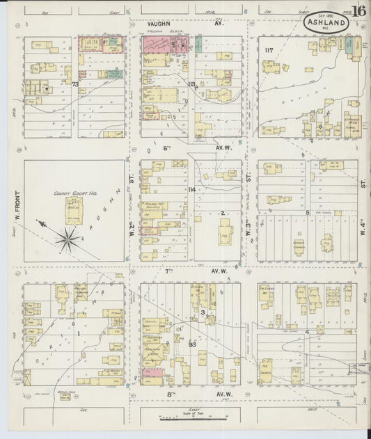 Sanborn Fire Insurance Map from Ashland, Ashland County, Wisconsin (1890), Sheet #0016 - Historic Sanborn Fire Insurance Map Print, vintage old map wall art, antique decor, genealogy gift, Wisconsin Wisconsin map