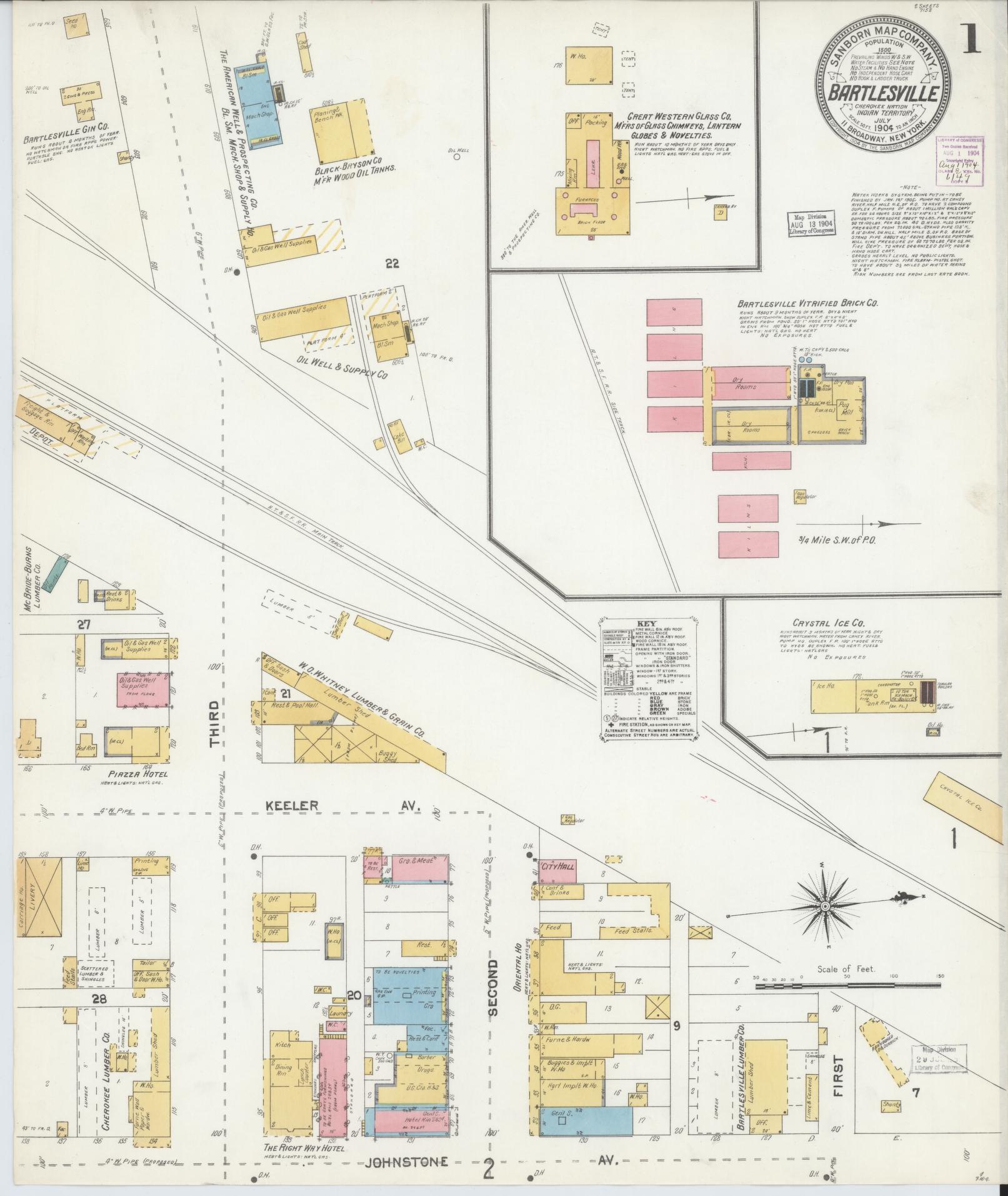 Sanborn Fire Insurance Map from Bartlesville, Washington County, Oklahoma (1904), Sheet #0001 - Historic Sanborn Fire Insurance Map Print, vintage old map wall art, antique decor, genealogy gift, Oklahoma Oklahoma map