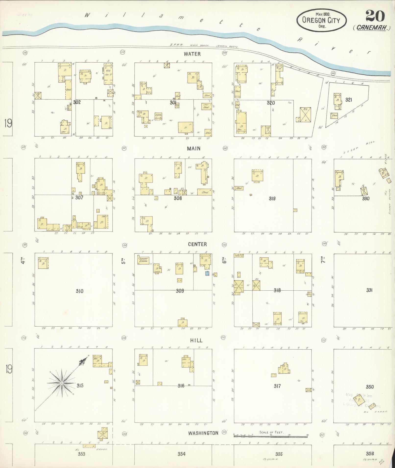 Sanborn Fire Insurance Map from Oregon City, Clackamas County, Oregon (1900), Sheet #0020 - Historic Sanborn Fire Insurance Map Print, vintage old map wall art, antique decor, genealogy gift, Oregon Oregon map