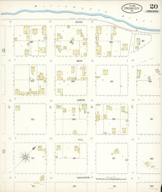 Sanborn Fire Insurance Map from Oregon City, Clackamas County, Oregon (1900), Sheet #0020 - Historic Sanborn Fire Insurance Map Print, vintage old map wall art, antique decor, genealogy gift, Oregon Oregon map
