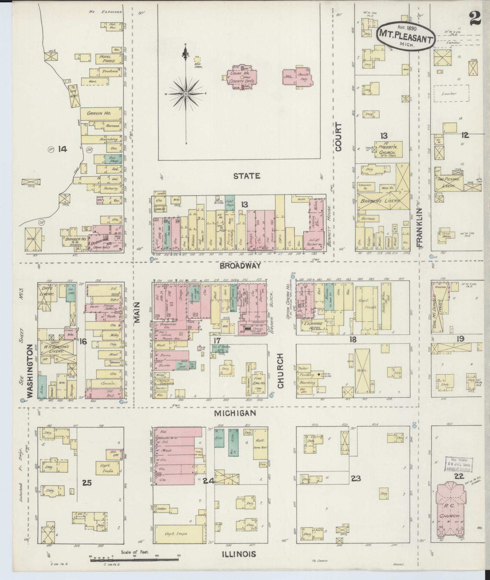 Sanborn Fire Insurance Map from Mount Pleasant, Isabella County, Michigan (1890), Sheet #0002 - Complete Map Set gallery image, historic Sanborn map, vintage wall art, Michigan Michigan
