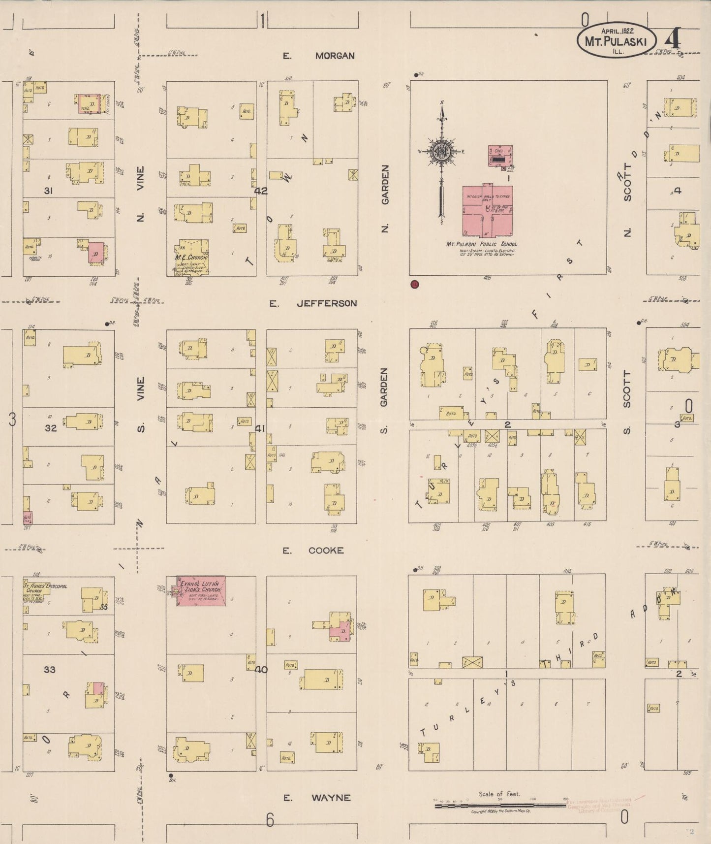 Sanborn Fire Insurance Map from Mount Pulaski, Logan County, Illinois (1922), Sheet #0004 - Complete Map Set gallery image, historic Sanborn map, vintage wall art, Illinois Illinois