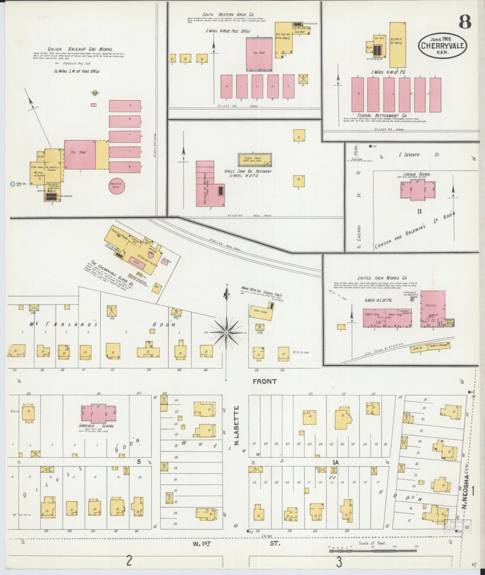 Sanborn Fire Insurance Map from Cherryvale, Montgomery County, Kansas (1905), Sheet #0008 - Complete Map Set gallery image, historic Sanborn map, vintage wall art, Kansas Kansas