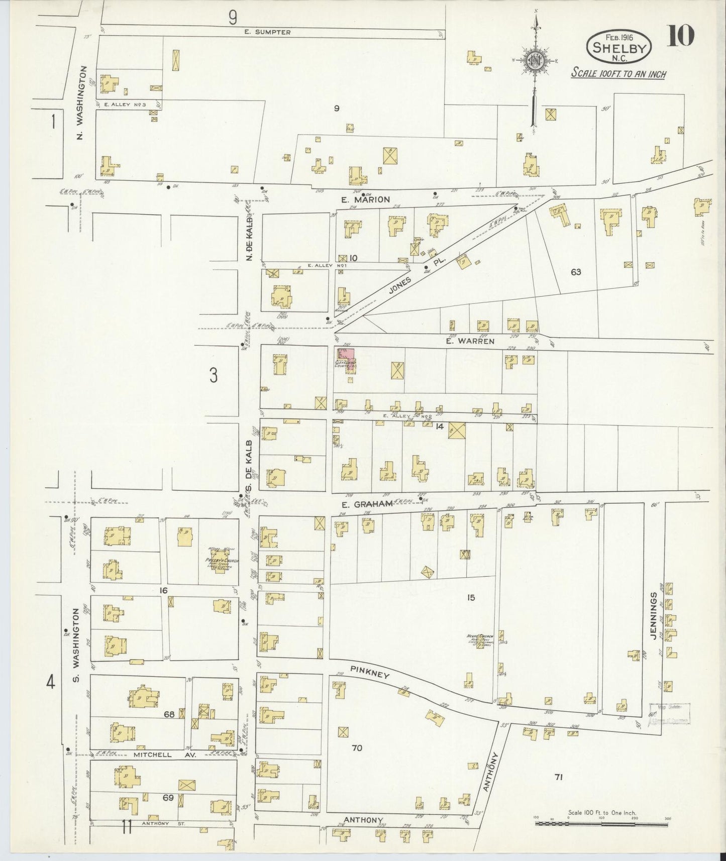 Sanborn Fire Insurance Map from Shelby, Cleveland County, North Carolina (1916), Sheet #0010 - Complete Map Set gallery image, historic Sanborn map, vintage wall art, North Carolina North Carolina