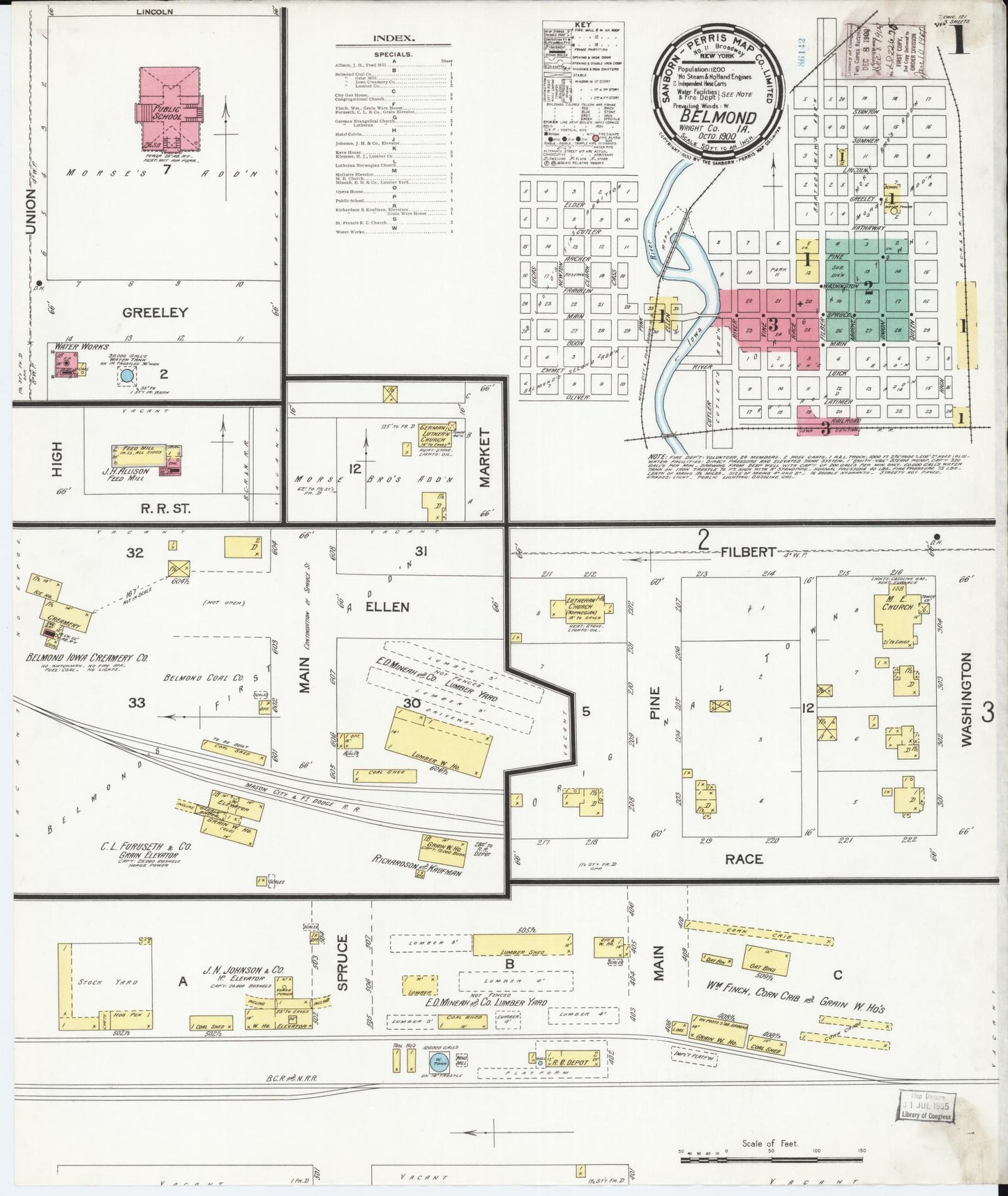 Sanborn Fire Insurance Map from Belmond, Wright County, Iowa (1900), Sheet #0001 - Historic Sanborn Fire Insurance Map Print