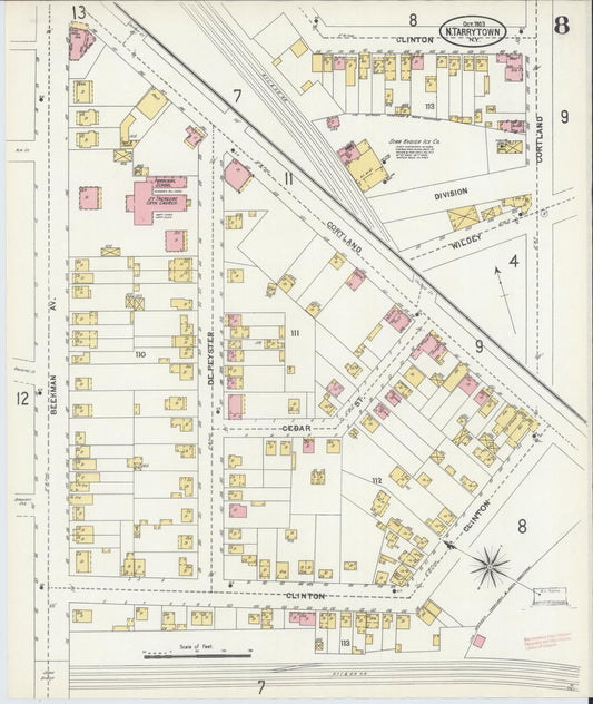 Sanborn Fire Insurance Map from Tarrytown, Westchester County, New York (1903), Sheet #0008 - Historic Sanborn Fire Insurance Map Print, vintage old map wall art, antique decor, genealogy gift, New York New York map