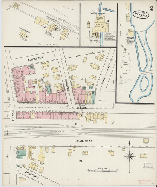 Sanborn Fire Insurance Map from Waverly, Tioga County, New York (1888), Sheet #0002 - Historic Sanborn Fire Insurance Map Print, vintage old map wall art, antique decor, genealogy gift, New York New York map