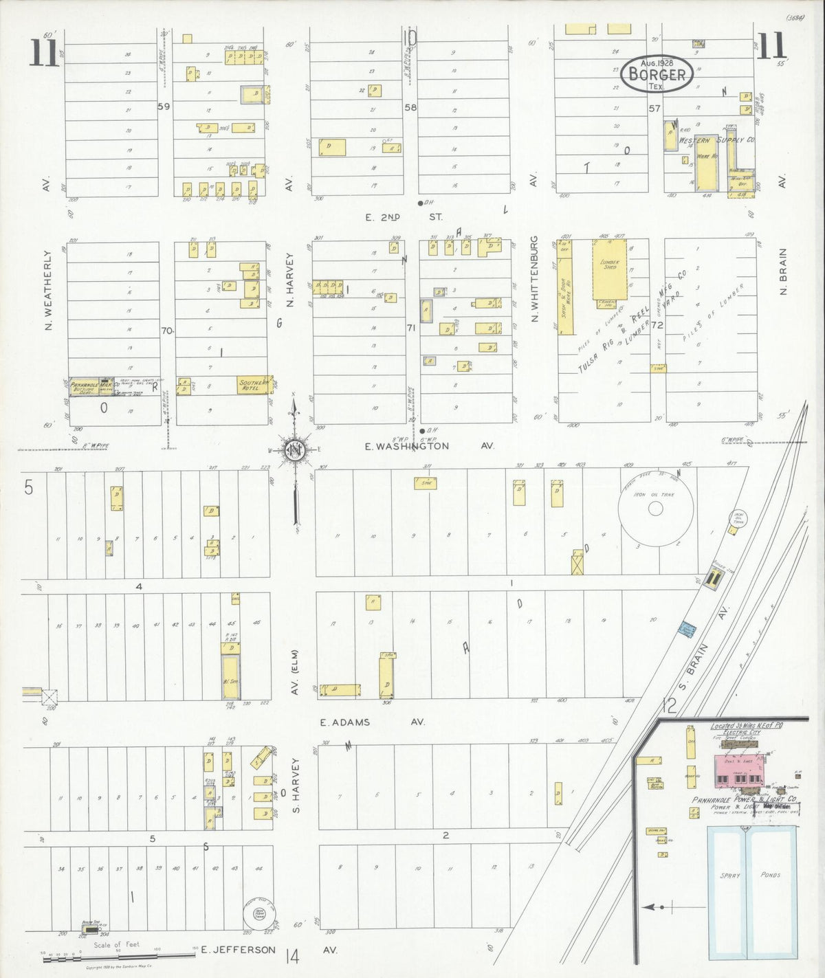 Sanborn Fire Insurance Map from Borger, Hutchinson County, Texas (1928), Sheet #0011 - Complete Map Set gallery image, historic Sanborn map, vintage wall art, Texas Texas