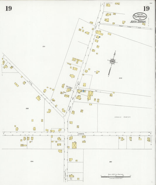 Sanborn Fire Insurance Map from Towanda, Bradford County, Pennsylvania (1927), Sheet #0019 - Historic Sanborn Fire Insurance Map Print, vintage old map wall art, antique decor, genealogy gift, Pennsylvania Pennsylvania map
