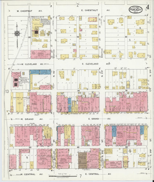 Sanborn Fire Insurance Map from Ponca City, Kay County, Oklahoma (1919), Sheet #0004 - Historic Sanborn Fire Insurance Map Print, vintage old map wall art, antique decor, genealogy gift, Oklahoma Oklahoma map