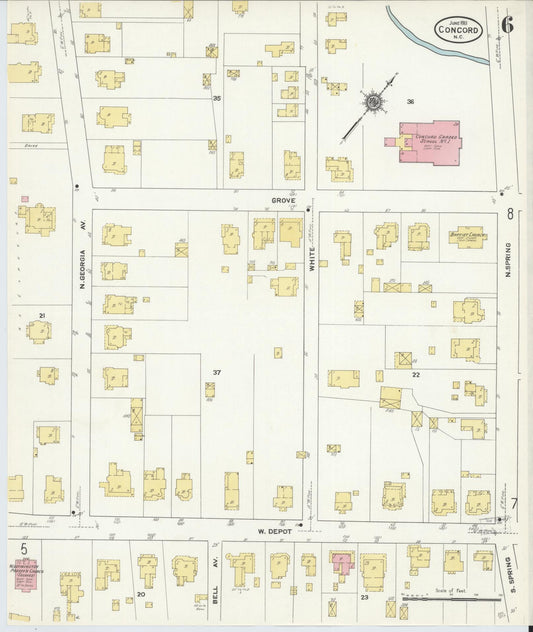 Sanborn Fire Insurance Map from Concord, Cabarrus County, North Carolina (1911), Sheet #0006 - Historic Sanborn Fire Insurance Map Print, vintage old map wall art, antique decor, genealogy gift, North Carolina North Carolina map