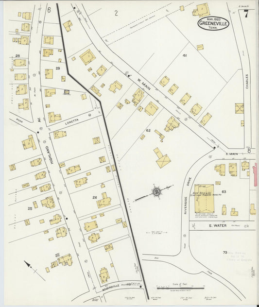 Sanborn Fire Insurance Map from Greeneville, Greene County, Tennessee (1920), Sheet #0007 - Historic Sanborn Fire Insurance Map Print, vintage old map wall art, antique decor, genealogy gift, Tennessee Tennessee map