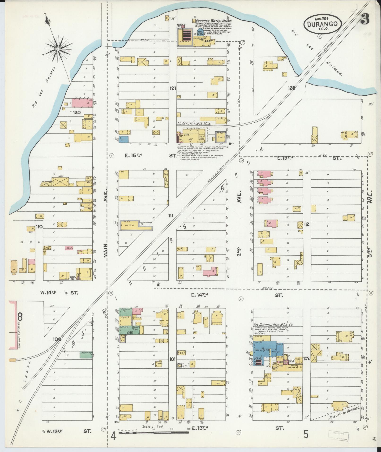 Sanborn Fire Insurance Map from Durango, La Plata County, Colorado (1904), Sheet #0003 - Historic Sanborn Fire Insurance Map Print, vintage old map wall art, antique decor, genealogy gift, Colorado Colorado map