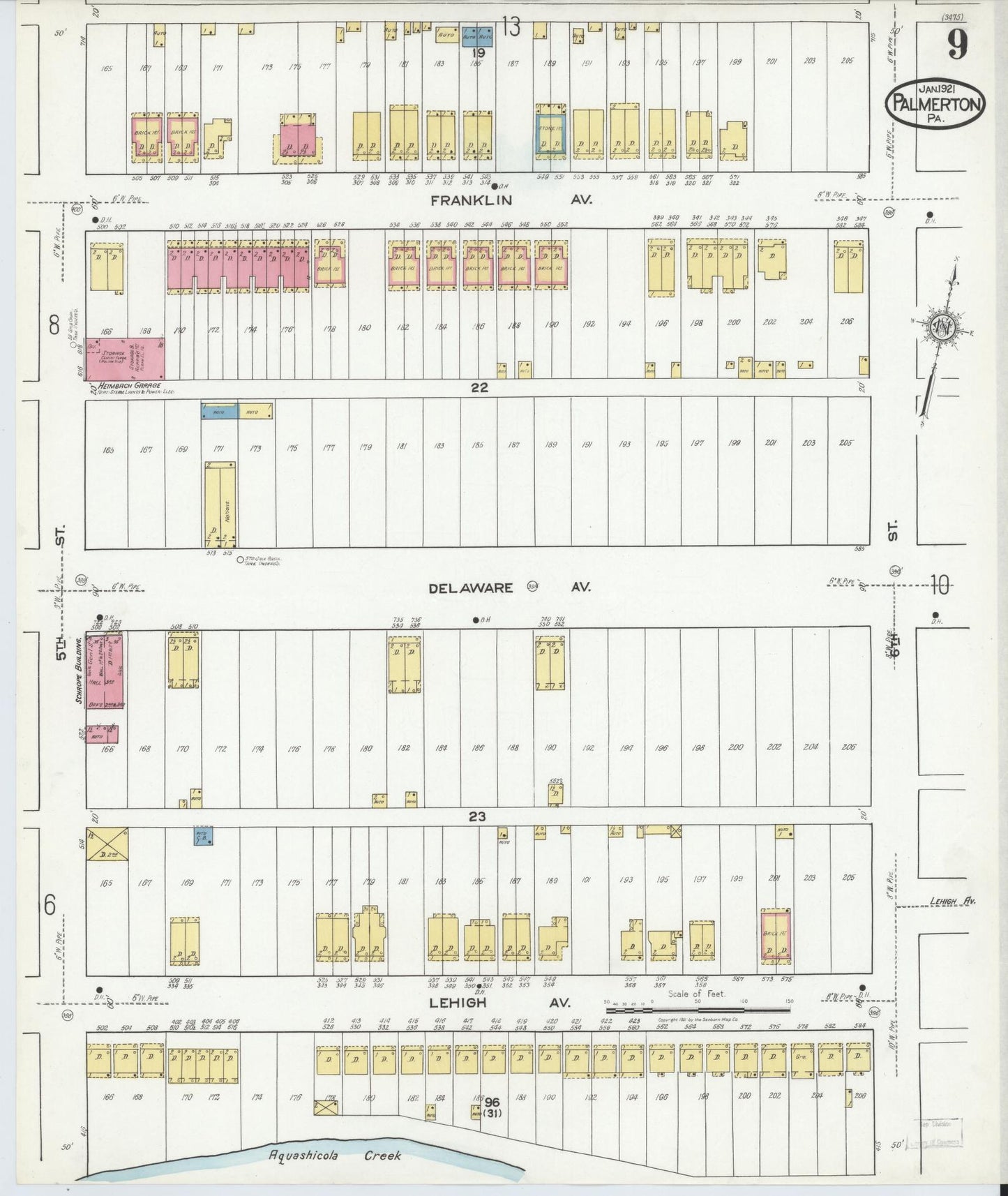 Sanborn Fire Insurance Map from Palmerton, Carbon County, Pennsylvania (1921), Sheet #0009 - Complete Map Set gallery image, historic Sanborn map, vintage wall art, Pennsylvania Pennsylvania