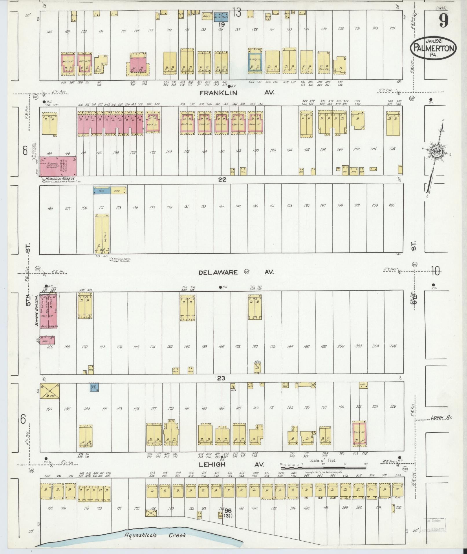 Sanborn Fire Insurance Map from Palmerton, Carbon County, Pennsylvania (1921), Sheet #0009 - Complete Map Set gallery image, historic Sanborn map, vintage wall art, Pennsylvania Pennsylvania