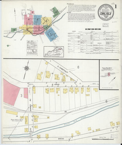 Sanborn Fire Insurance Map from Carlisle, Nicholas County, Kentucky (1916), Sheet #0001 - Complete Map Set gallery image, historic Sanborn map, vintage wall art, Kentucky Kentucky