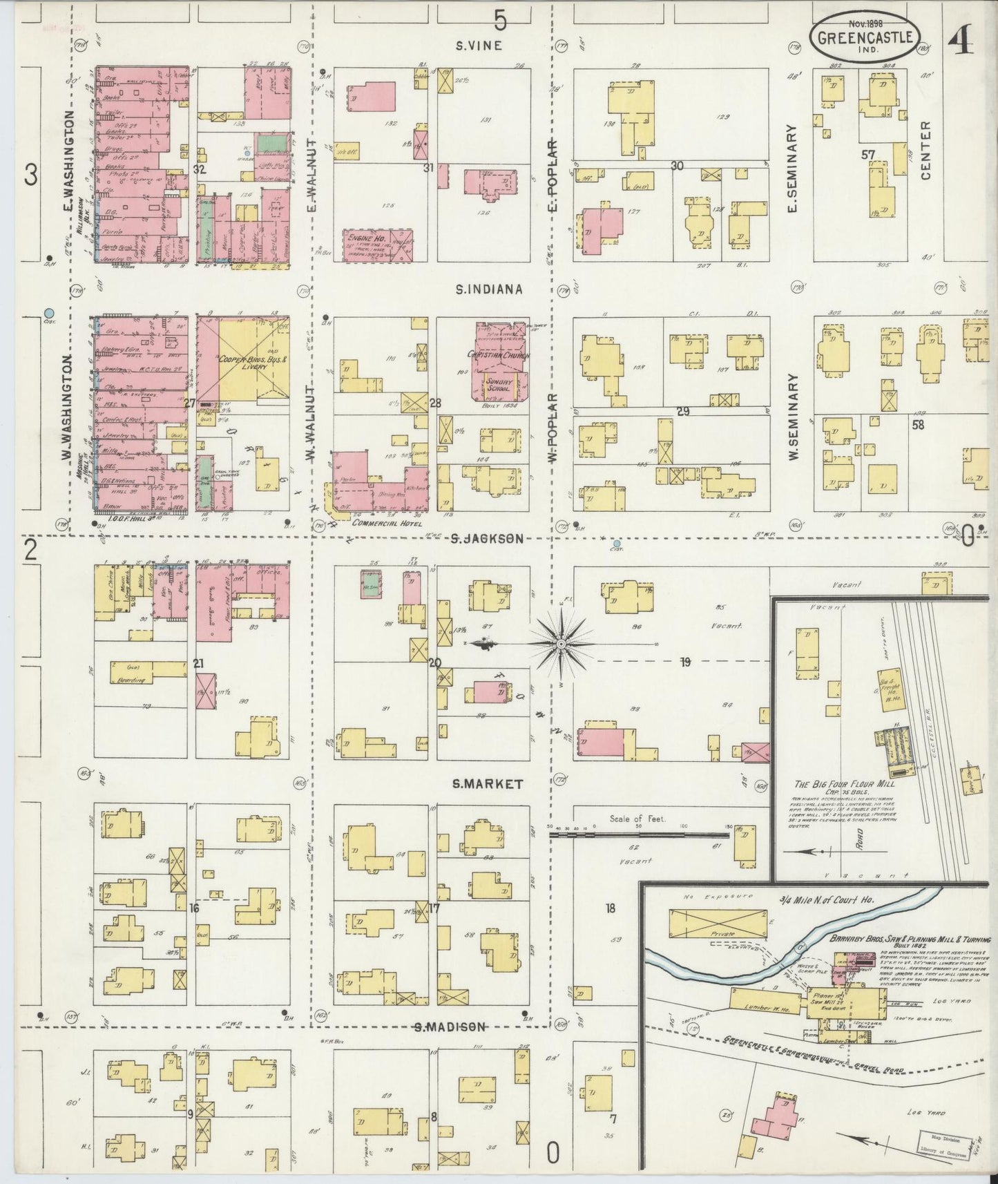 Sanborn Fire Insurance Map from Greencastle, Putnam County, Indiana (1898), Sheet #0004 - Complete Map Set gallery image, historic Sanborn map, vintage wall art, Indiana Indiana