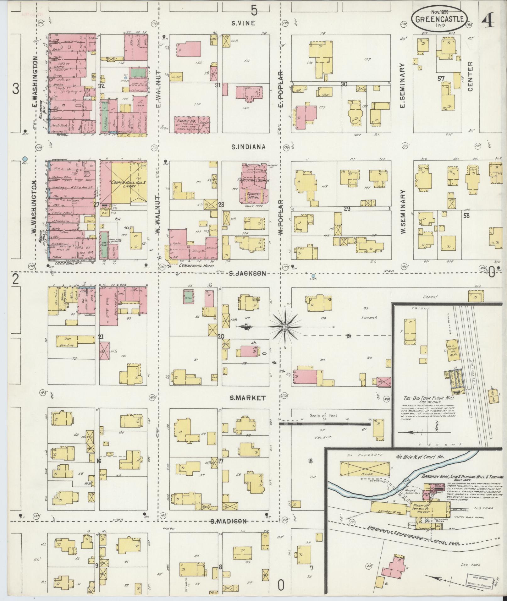 Sanborn Fire Insurance Map from Greencastle, Putnam County, Indiana (1898), Sheet #0004 - Complete Map Set gallery image, historic Sanborn map, vintage wall art, Indiana Indiana
