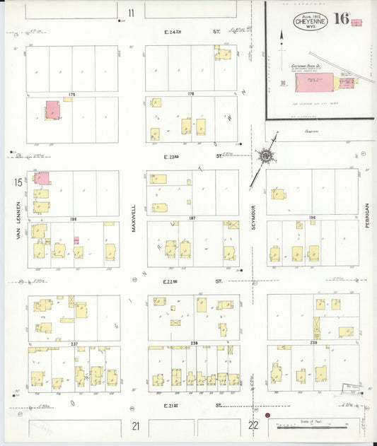Sanborn Fire Insurance Map from Cheyenne, Laramie County, Wyoming (1912), Sheet #0016 - Historic Sanborn Fire Insurance Map Print, vintage old map wall art, antique decor, genealogy gift, Wyoming Wyoming map