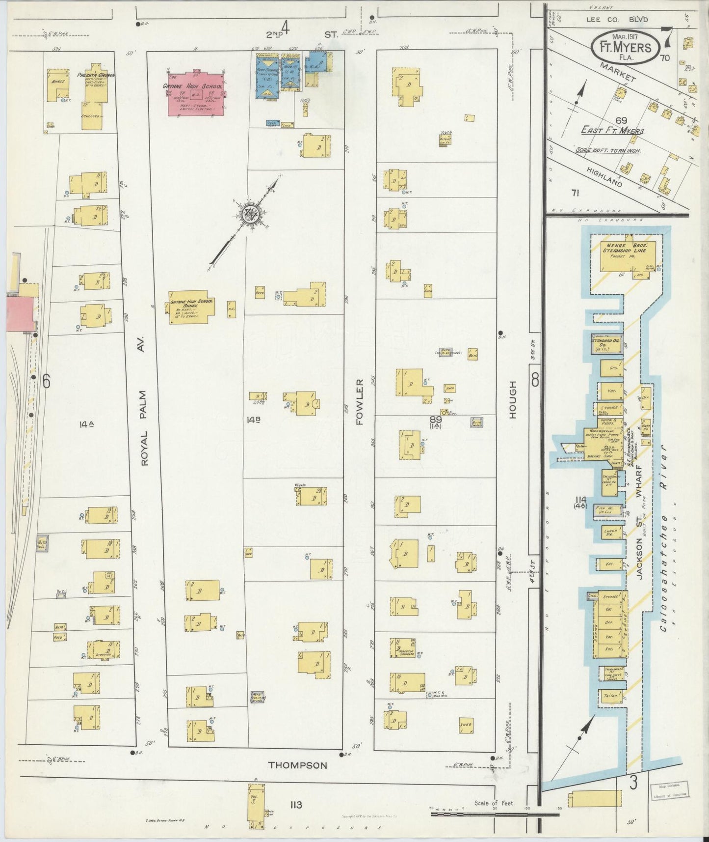 Sanborn Fire Insurance Map from Fort Myers, Lee County, Florida (1917), Sheet #0007 - Complete Map Set gallery image, historic Sanborn map, vintage wall art, Florida Florida