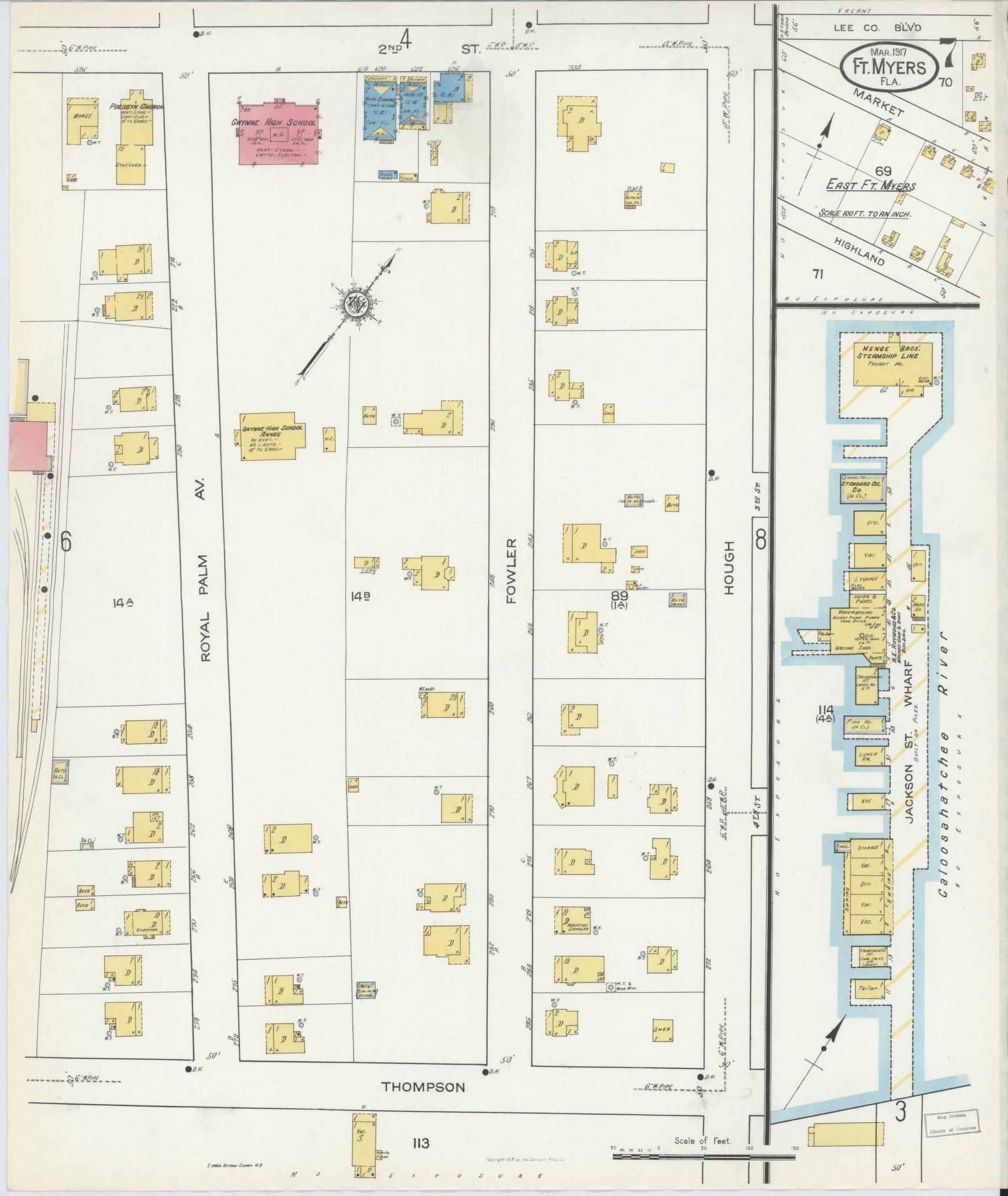 Sanborn Fire Insurance Map from Fort Myers, Lee County, Florida (1917), Sheet #0007 - Complete Map Set gallery image, historic Sanborn map, vintage wall art, Florida Florida