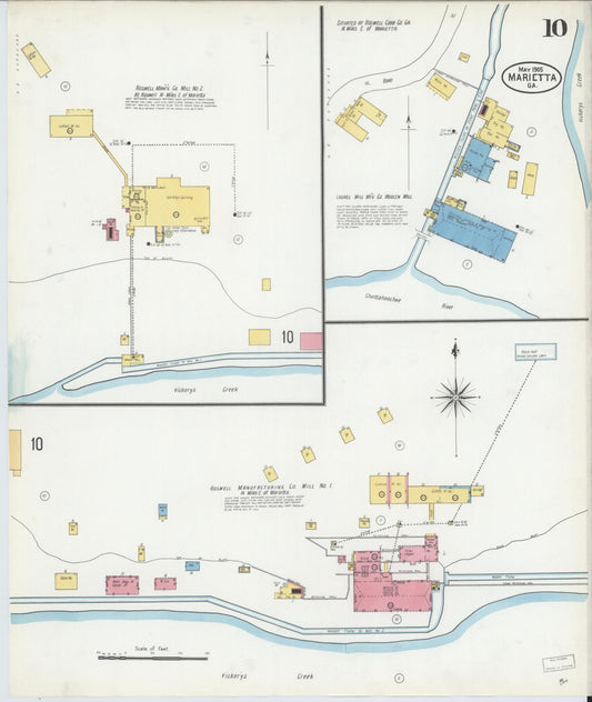 Sanborn Fire Insurance Map from Marietta, Cobb County, Georgia (1905), Sheet #0010 - Historic Sanborn Fire Insurance Map Print, vintage old map wall art, antique decor, genealogy gift, Georgia Georgia map