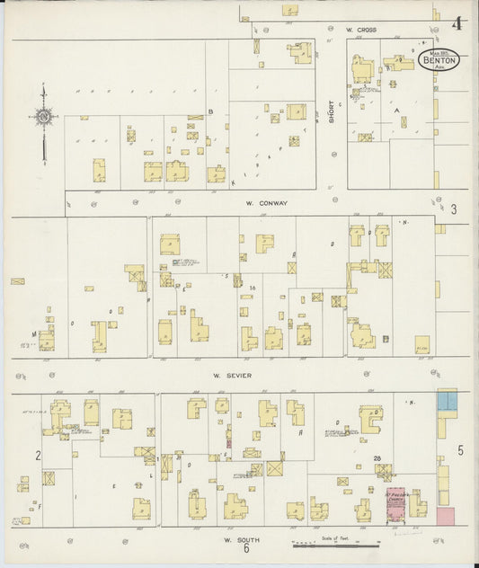 Sanborn Fire Insurance Map from Benton, Saline County, Arkansas (1915), Sheet #0004 - Historic Sanborn Fire Insurance Map Print, vintage old map wall art, antique decor, genealogy gift, Arkansas Arkansas map