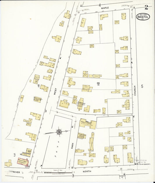 Sanborn Fire Insurance Map from Bristol, Addison County, Vermont (1920), Sheet #0002 - Historic Sanborn Fire Insurance Map Print, vintage old map wall art, antique decor, genealogy gift, Vermont Vermont map