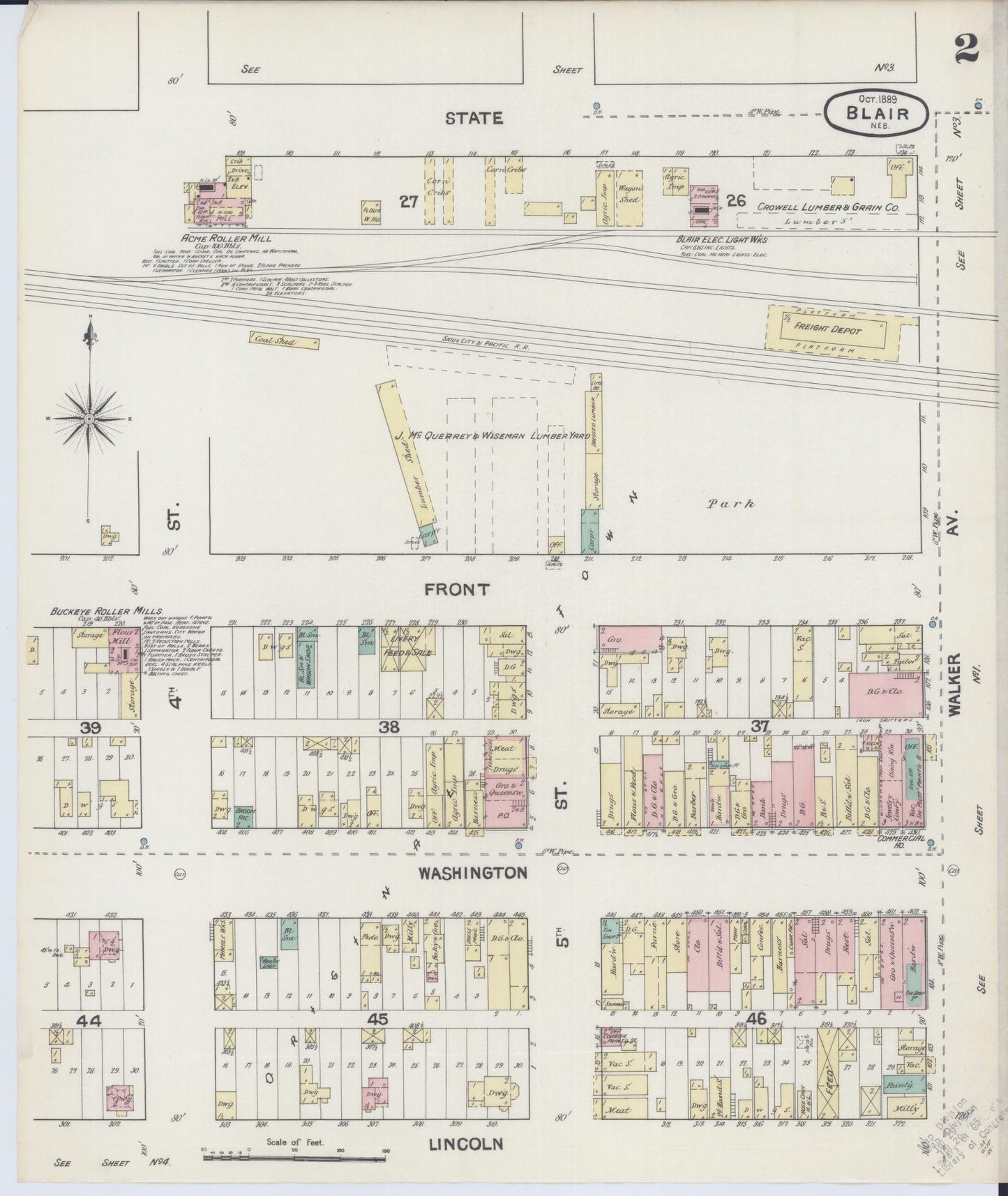 Sanborn Fire Insurance Map from Blair, Washington County, Nebraska (1889), Sheet #0002 - Complete Map Set gallery image, historic Sanborn map, vintage wall art, Nebraska Nebraska