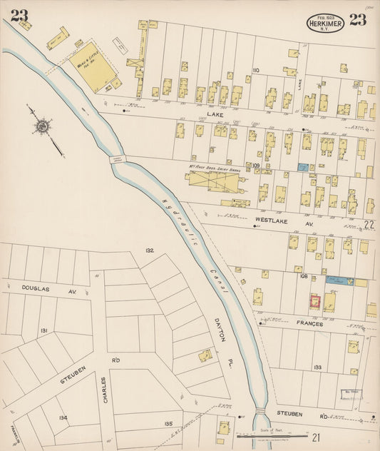 Sanborn Fire Insurance Map from Herkimer, Herkimer County, New York (1923), Sheet #0023 - Historic Sanborn Fire Insurance Map Print, vintage old map wall art, antique decor, genealogy gift, New York New York map