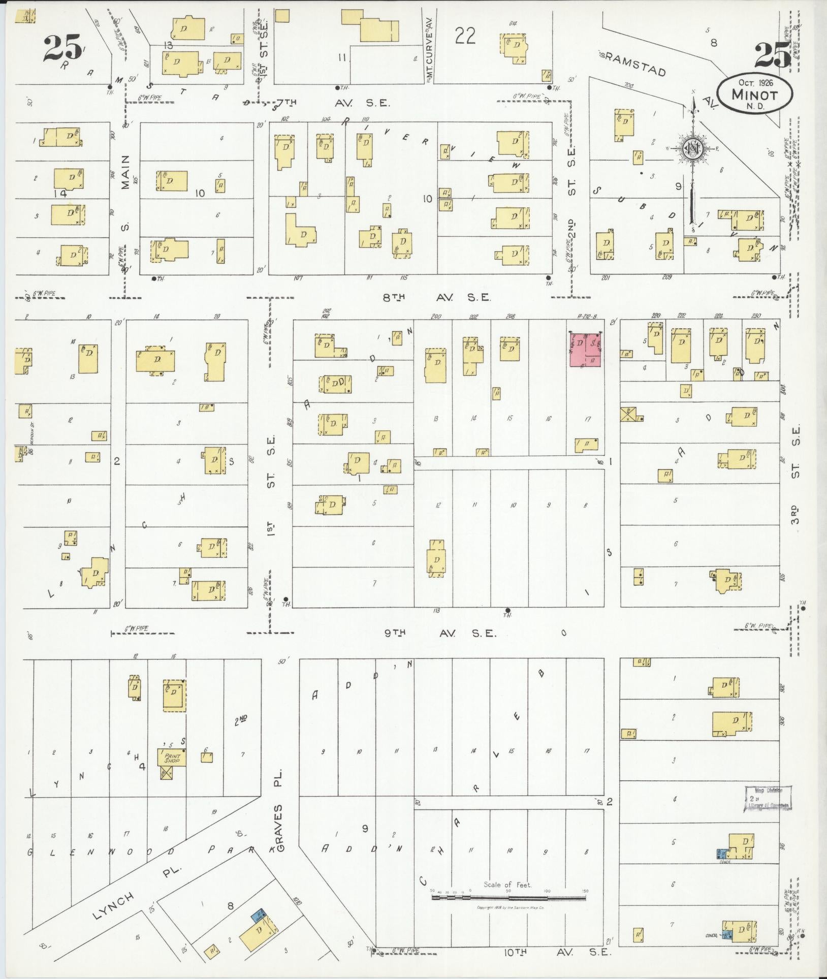 Sanborn Fire Insurance Map from Minot, Ward County, North Dakota (1926), Sheet #0025 - Complete Map Set gallery image, historic Sanborn map, vintage wall art, North Dakota North Dakota