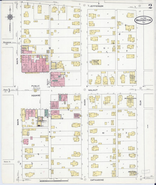 Sanborn Fire Insurance Map from Washington, Tazewell County, Illinois (1910), Sheet #0002 - Historic Sanborn Fire Insurance Map Print, vintage old map wall art, antique decor, genealogy gift, Illinois Illinois map