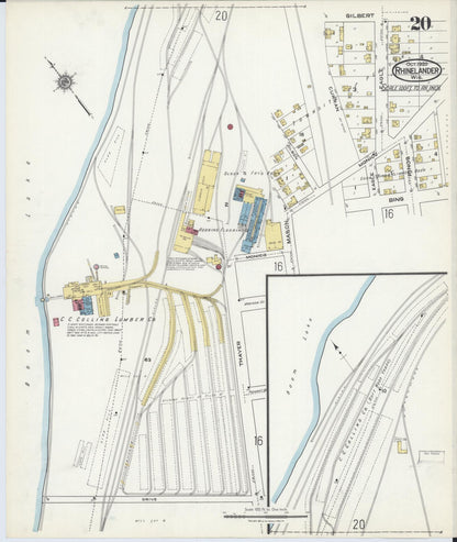 Sanborn Fire Insurance Map from Rhinelander, Oneida County, Wisconsin (1920), Sheet #0020 - Historic Sanborn Fire Insurance Map Print, vintage old map wall art, antique decor, genealogy gift, Wisconsin Wisconsin map