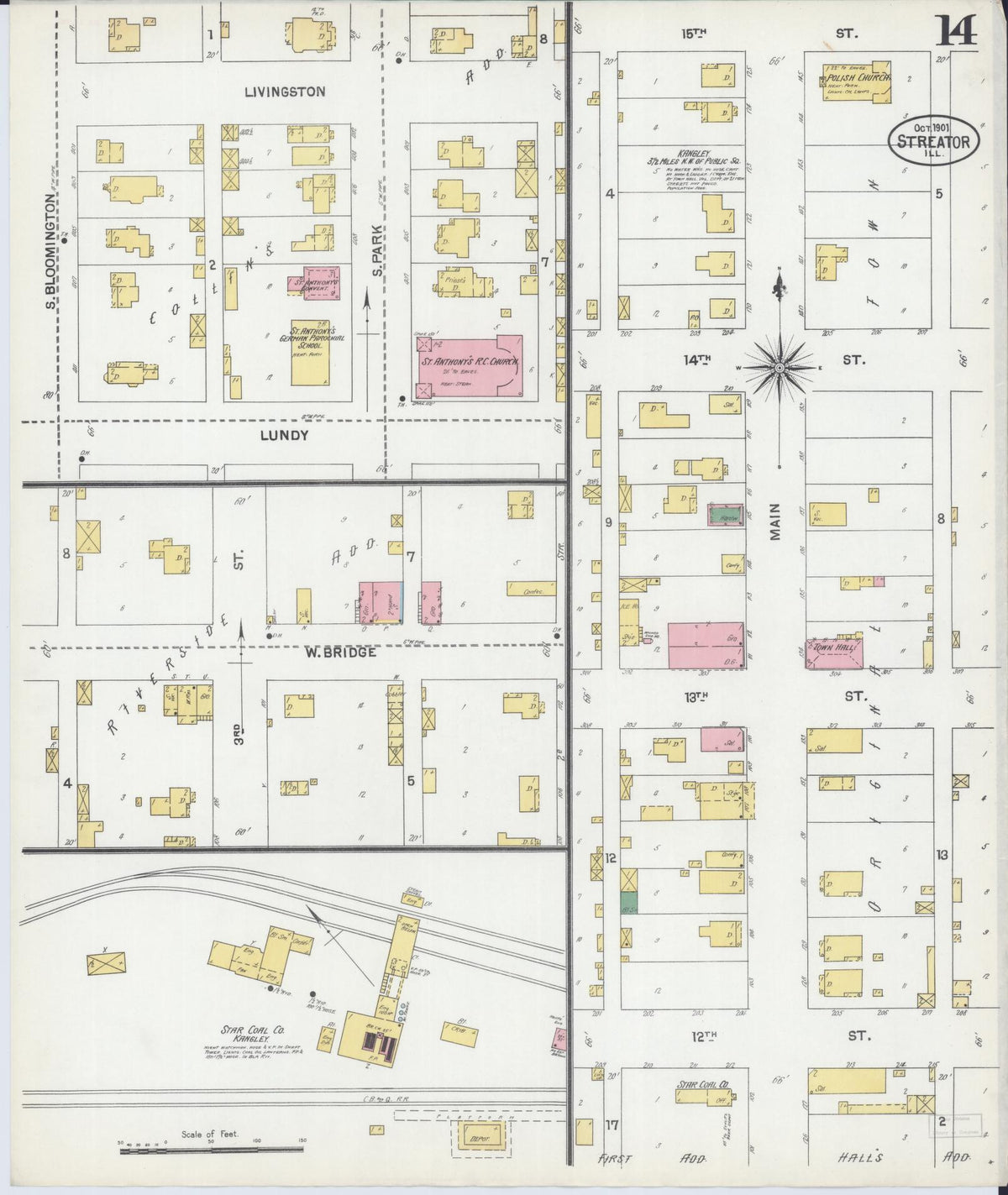 Sanborn Fire Insurance Map from Streator, La Salle County, Illinois (1901), Sheet #0014 - Complete Map Set gallery image, historic Sanborn map, vintage wall art, Illinois Illinois