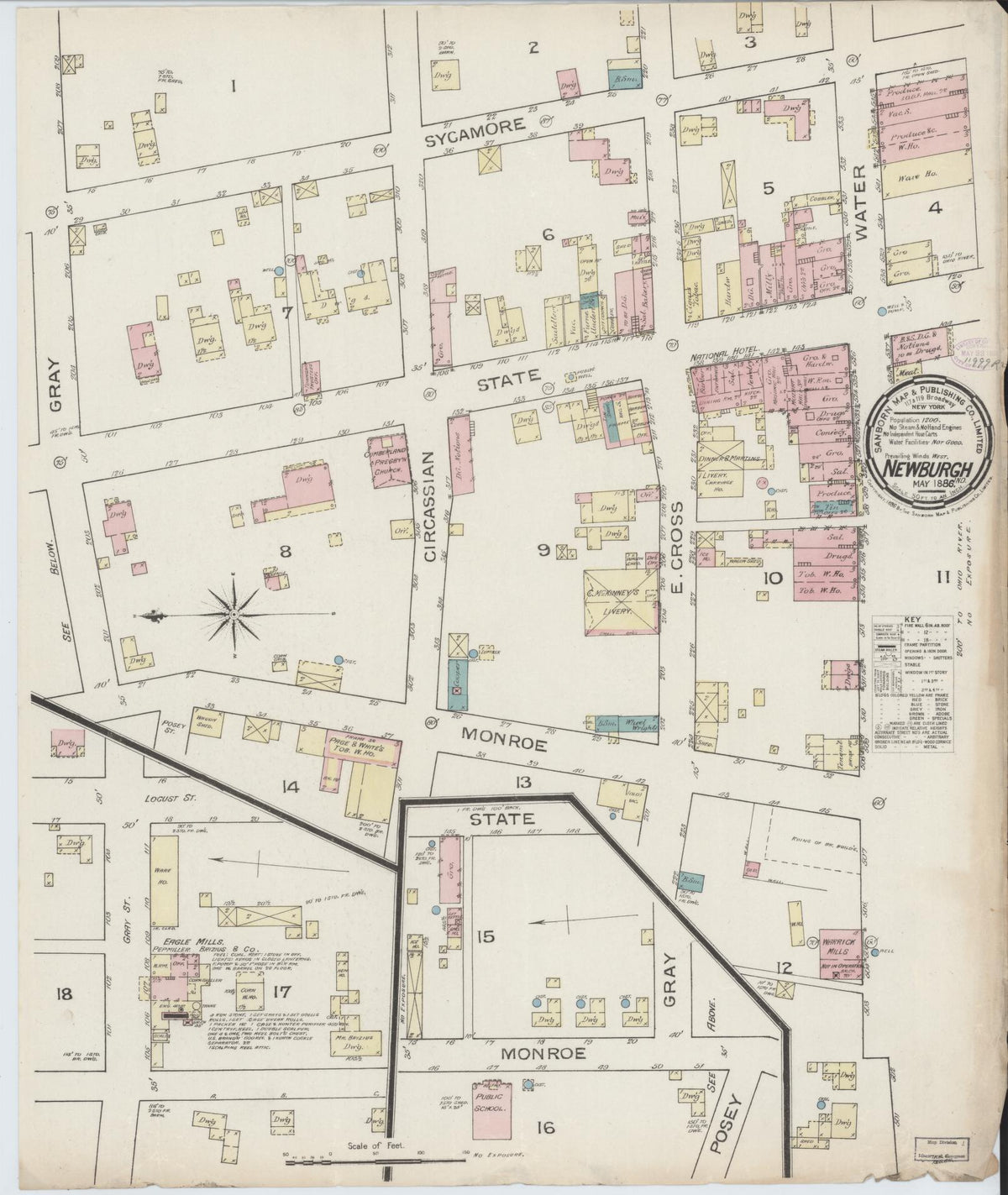 Sanborn Fire Insurance Map from Newburgh, Warrick County, Indiana (1886), Sheet #0001 - Historic Sanborn Fire Insurance Map Print, vintage old map wall art, antique decor, genealogy gift, Indiana Indiana map