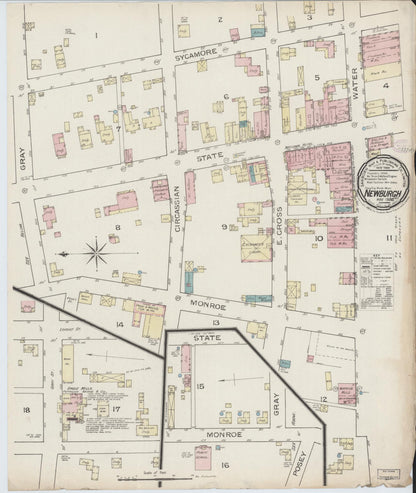 Sanborn Fire Insurance Map from Newburgh, Warrick County, Indiana (1886), Sheet #0001 - Historic Sanborn Fire Insurance Map Print, vintage old map wall art, antique decor, genealogy gift, Indiana Indiana map
