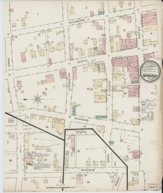 Sanborn Fire Insurance Map from Newburgh, Warrick County, Indiana (1886), Sheet #0001 - Historic Sanborn Fire Insurance Map Print, vintage old map wall art, antique decor, genealogy gift, Indiana Indiana map