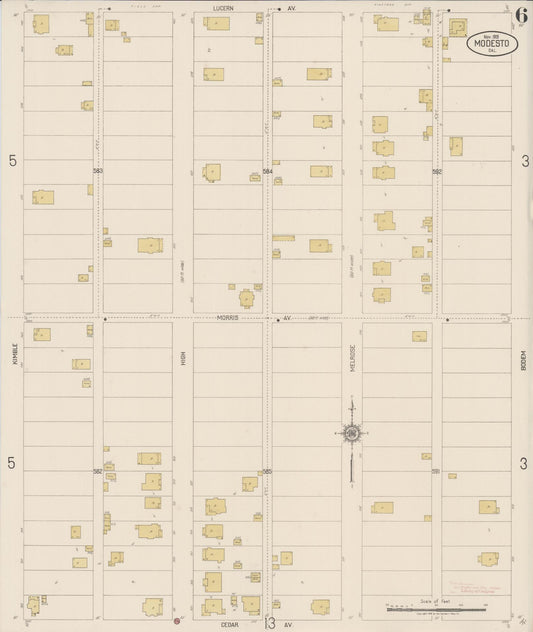 Sanborn Fire Insurance Map from Modesto, Stanislaus County, California (1919), Sheet #0006 - Historic Sanborn Fire Insurance Map Print, vintage old map wall art, antique decor, genealogy gift, California California map