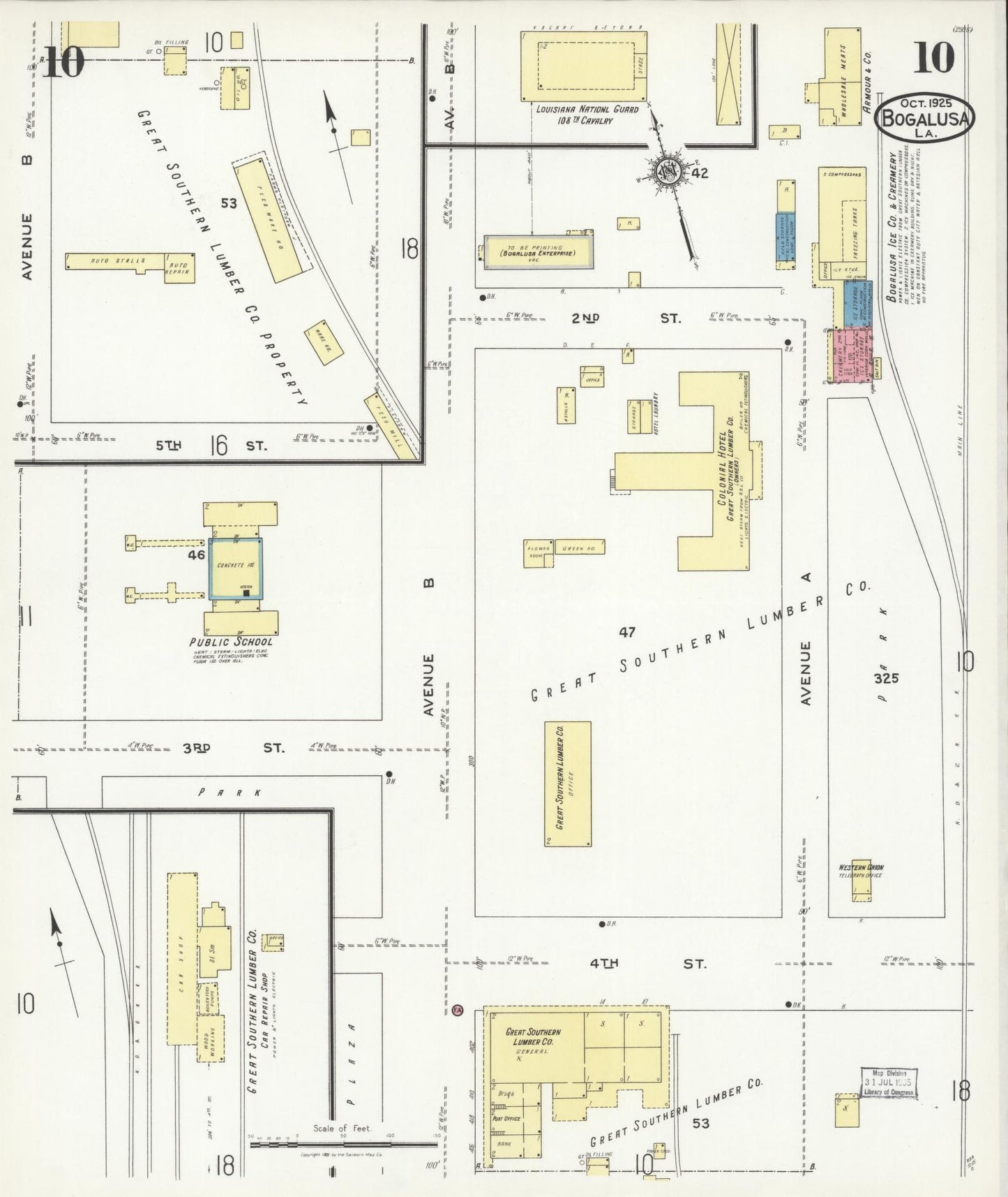 Sanborn Fire Insurance Map from Bogalusa, Washington Parish, Louisiana (1925), Sheet #0010 - Complete Map Set gallery image, historic Sanborn map, vintage wall art, Louisiana Louisiana